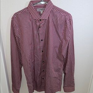 Express Men's Red and Blue Plaid Shirt